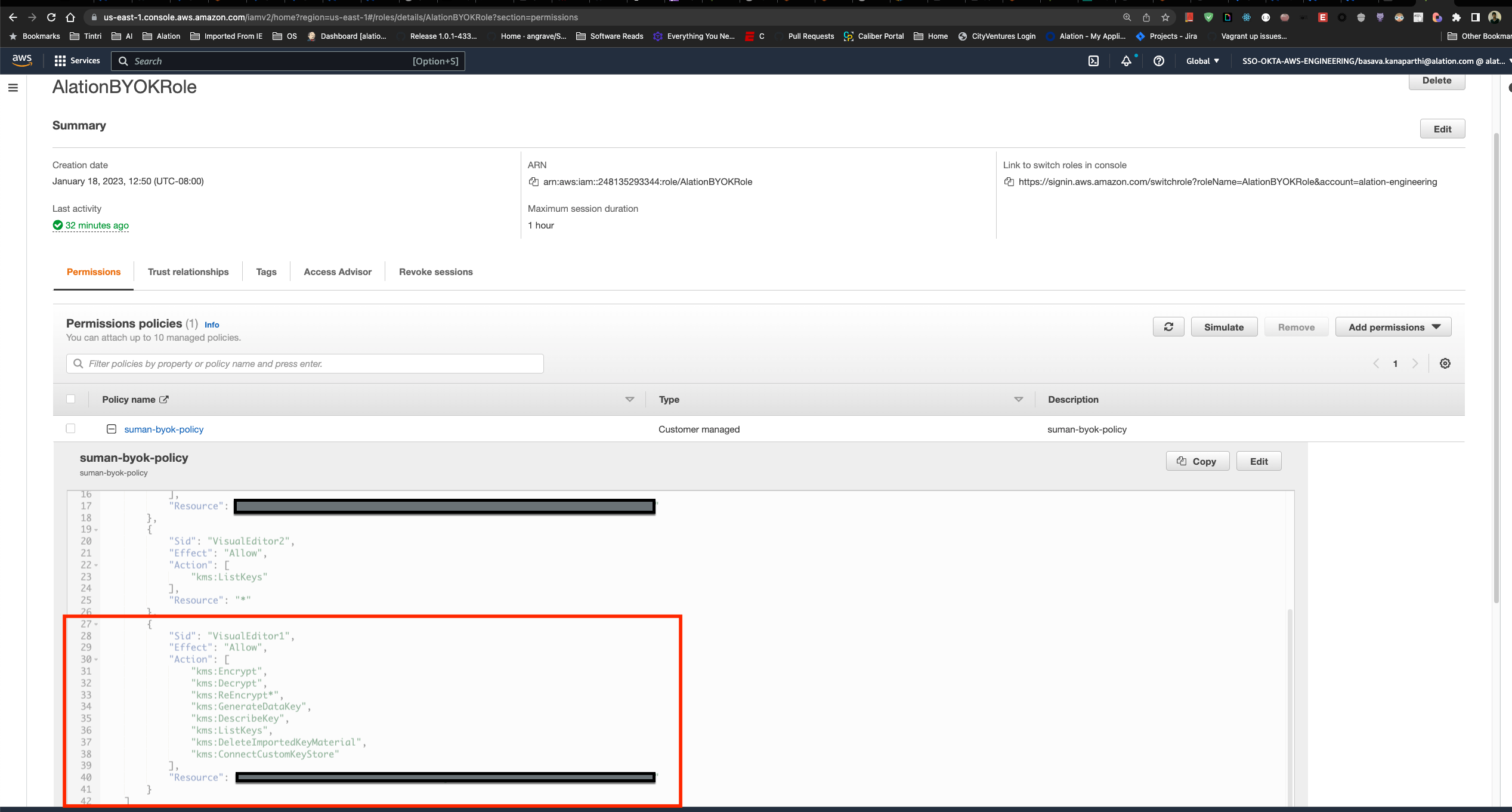 Permission policy in the AWS Console